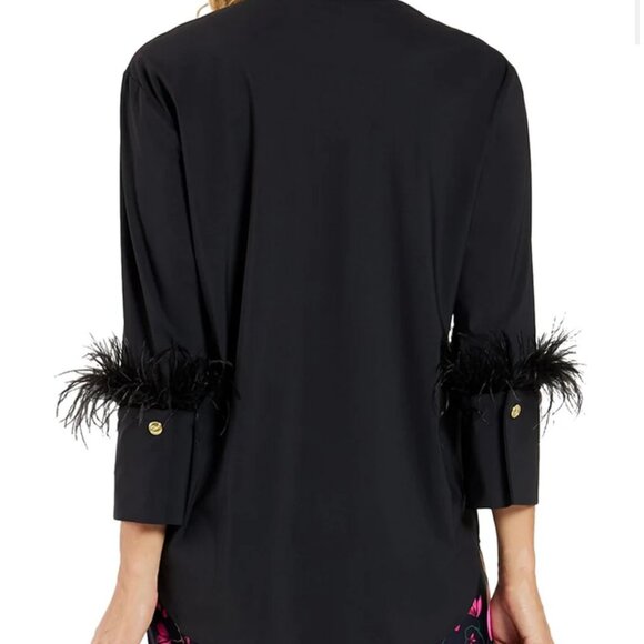 Jude Connally Black Feather Cuff Button-Up Shirt - size Xlarge NWT - Picture 3 of 3